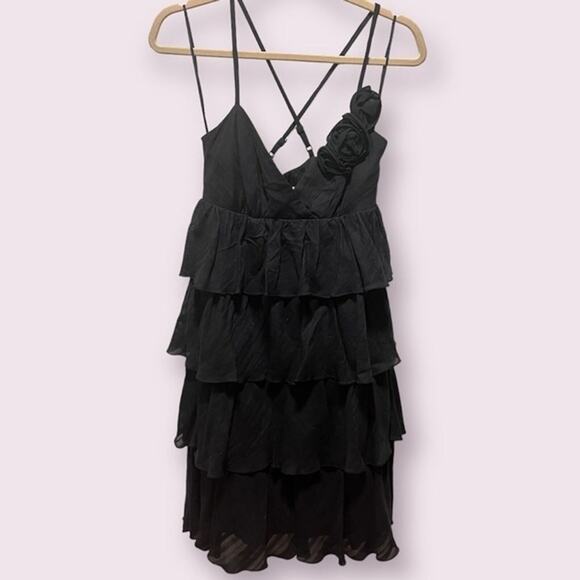 Trina Turk Black Ruffle Tiered Spaghetti Strap Criss Cross Dress Size 2 - Picture 1 of 6